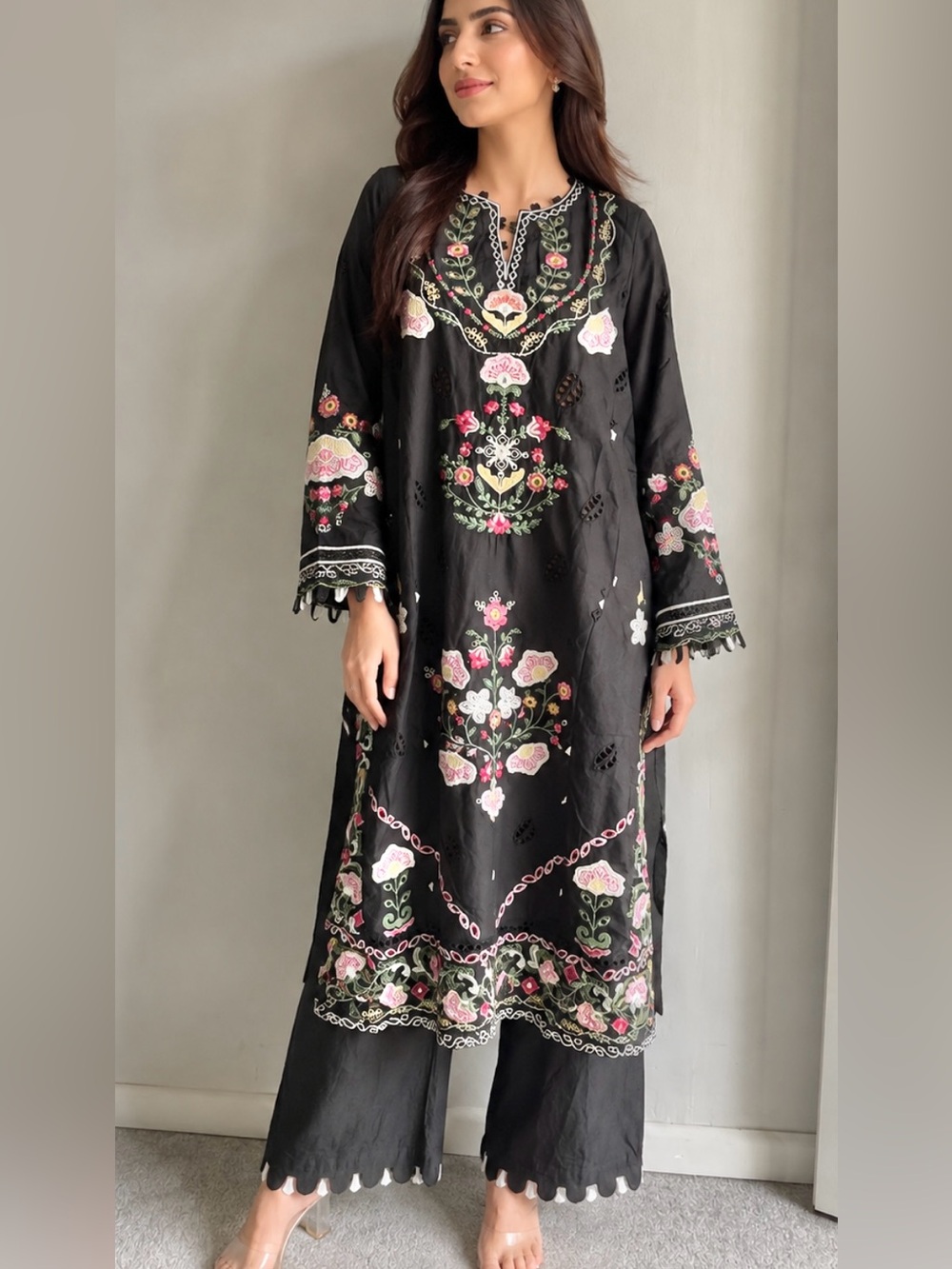 Women original ethnic black two piece dress